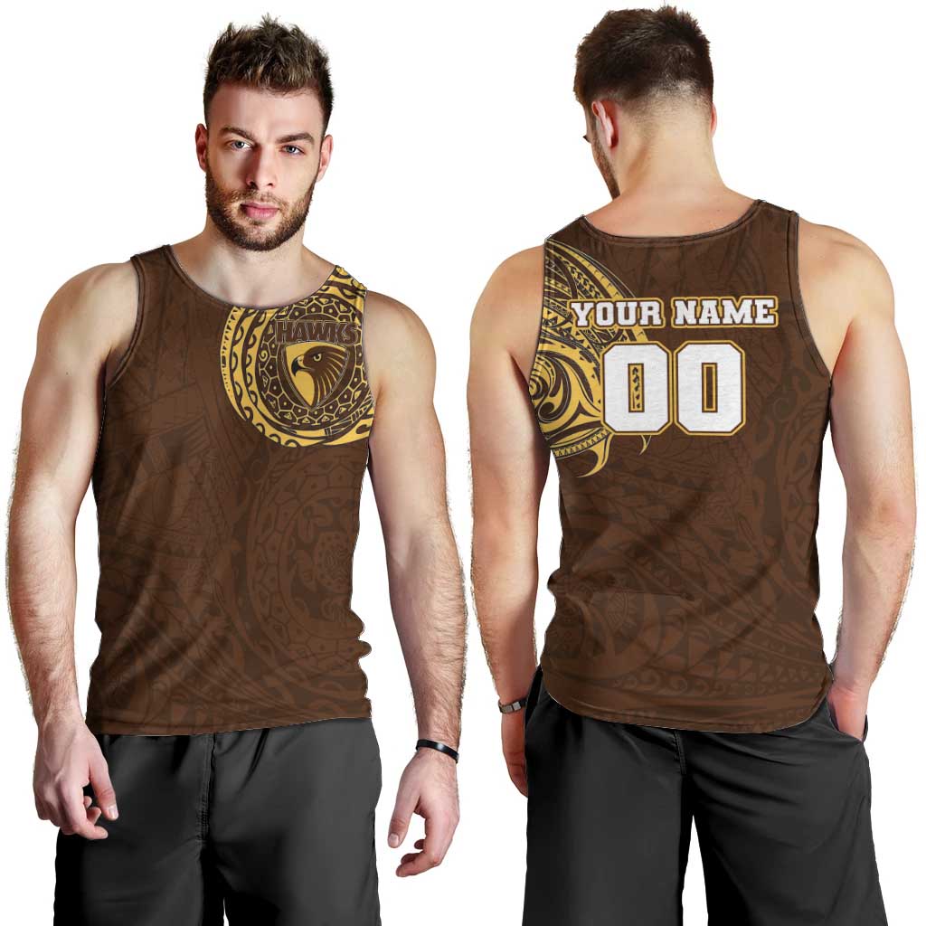 Personalized Hawthorn Hawks Polynesian Men Tank Top Tribal Chest and Sleeve Tattoo Heritage Warrior