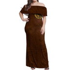 Personalized Hawthorn Hawks Polynesian Off Shoulder Maxi Dress Tribal Chest and Sleeve Tattoo Heritage Warrior