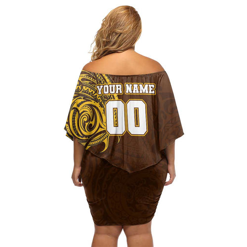 Personalized Hawthorn Hawks Polynesian Off Shoulder Short Dress Tribal Chest and Sleeve Tattoo Heritage Warrior