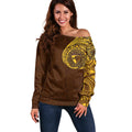 Personalized Hawthorn Hawks Polynesian Off Shoulder Sweater Tribal Chest and Sleeve Tattoo Heritage Warrior