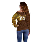 Personalized Hawthorn Hawks Polynesian Off Shoulder Sweater Tribal Chest and Sleeve Tattoo Heritage Warrior