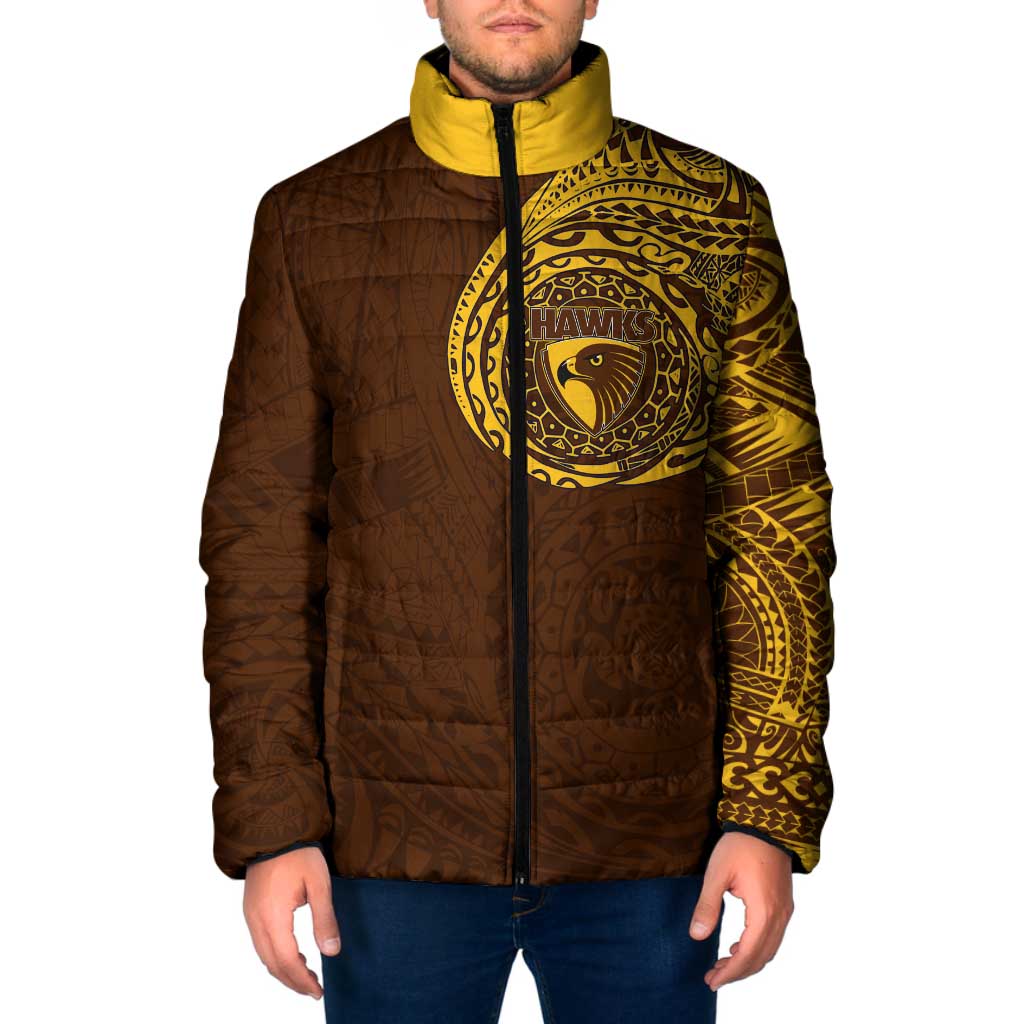 Personalized Hawthorn Hawks Polynesian Padded Jacket Tribal Chest and Sleeve Tattoo Heritage Warrior