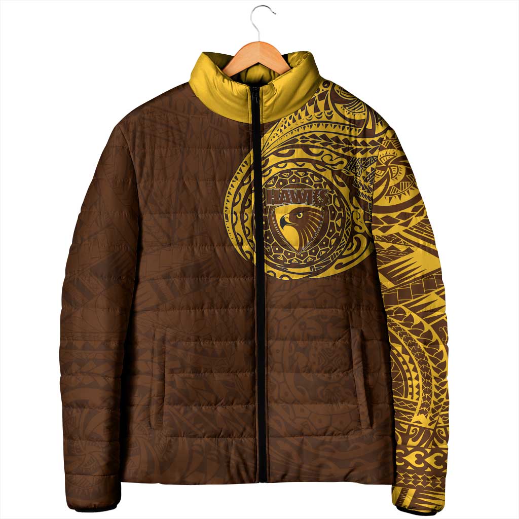 Personalized Hawthorn Hawks Polynesian Padded Jacket Tribal Chest and Sleeve Tattoo Heritage Warrior