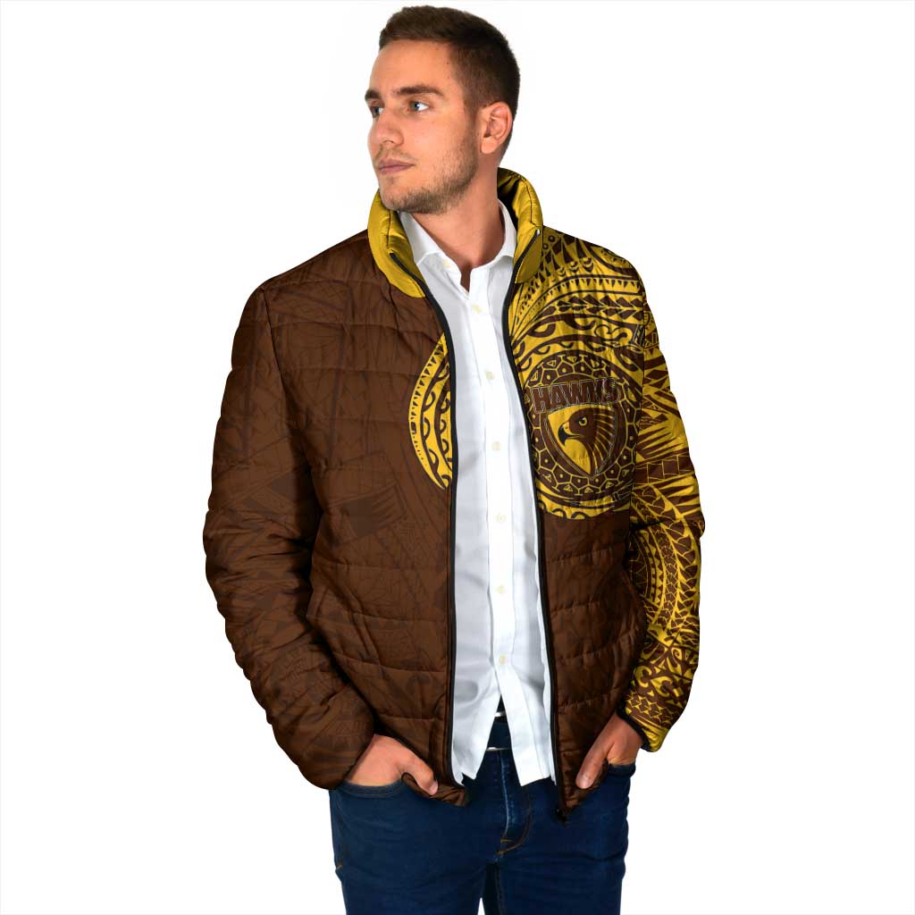 Personalized Hawthorn Hawks Polynesian Padded Jacket Tribal Chest and Sleeve Tattoo Heritage Warrior