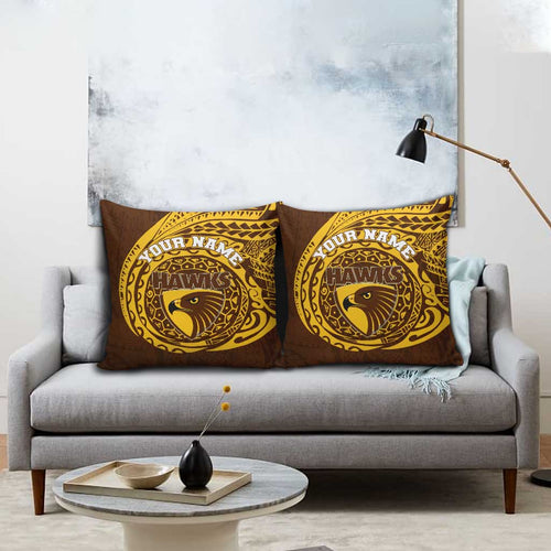 Personalized Hawthorn Hawks Polynesian Pillow Cover Tribal Chest and Sleeve Tattoo Heritage Warrior