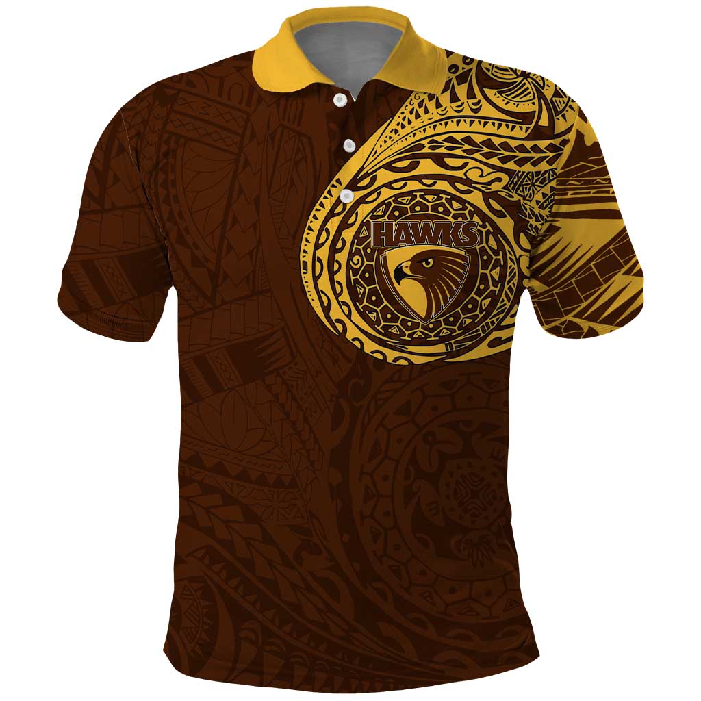 Personalized Hawthorn Hawks Polynesian Polo Shirt Tribal Chest and Sleeve Tattoo Heritage Warrior