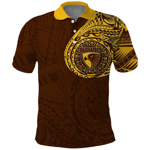 Personalized Hawthorn Hawks Polynesian Polo Shirt Tribal Chest and Sleeve Tattoo Heritage Warrior