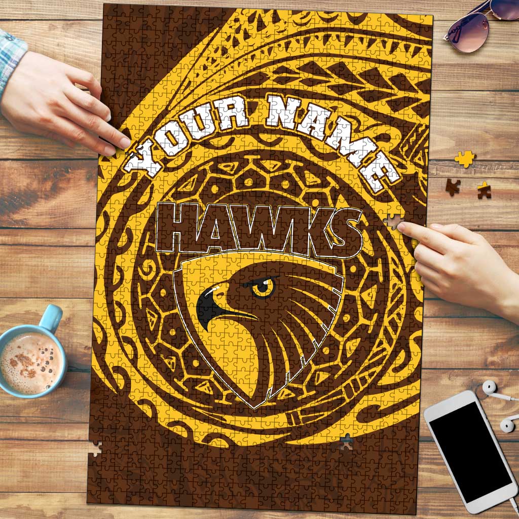 Personalized Hawthorn Hawks Polynesian Puzzle Tribal Chest and Sleeve Tattoo Heritage Warrior