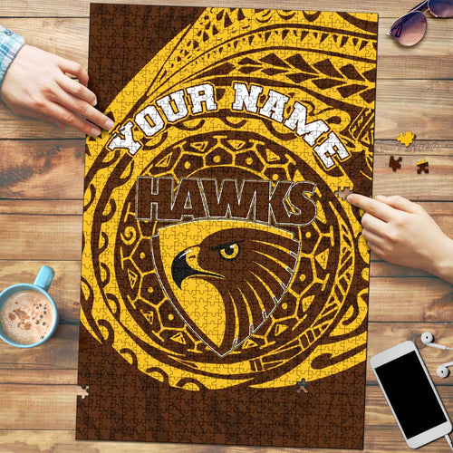 Personalized Hawthorn Hawks Polynesian Puzzle Tribal Chest and Sleeve Tattoo Heritage Warrior