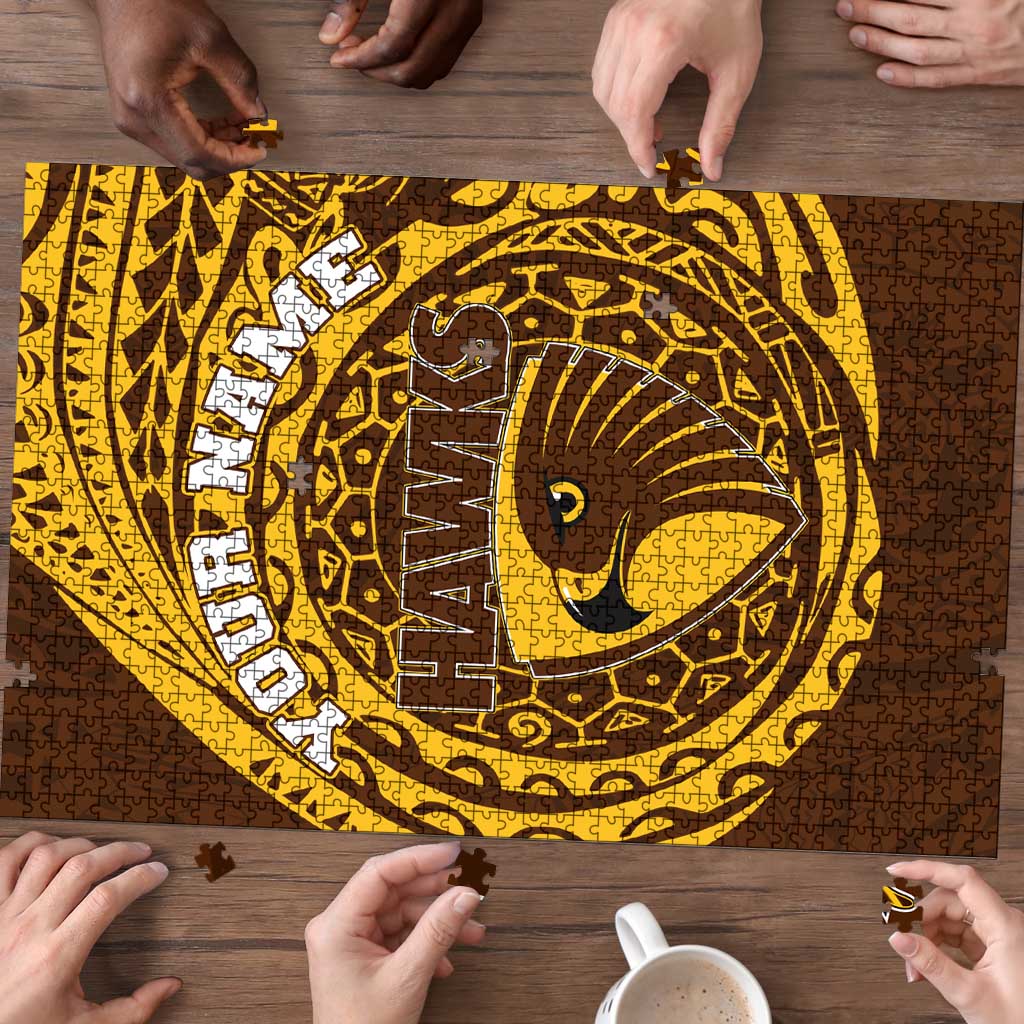 Personalized Hawthorn Hawks Polynesian Puzzle Tribal Chest and Sleeve Tattoo Heritage Warrior
