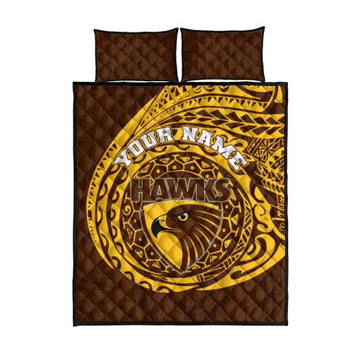 Personalized Hawthorn Hawks Polynesian Quilt Bed Set Tribal Chest and Sleeve Tattoo Heritage Warrior