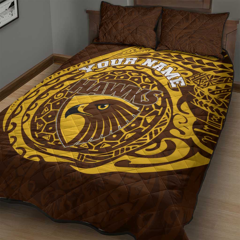 Personalized Hawthorn Hawks Polynesian Quilt Bed Set Tribal Chest and Sleeve Tattoo Heritage Warrior