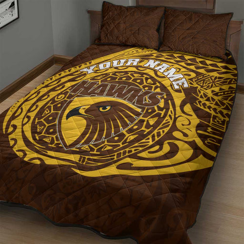 Personalized Hawthorn Hawks Polynesian Quilt Bed Set Tribal Chest and Sleeve Tattoo Heritage Warrior