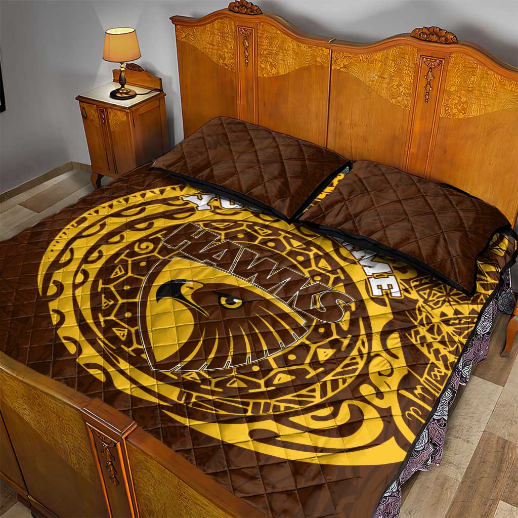 Personalized Hawthorn Hawks Polynesian Quilt Bed Set Tribal Chest and Sleeve Tattoo Heritage Warrior