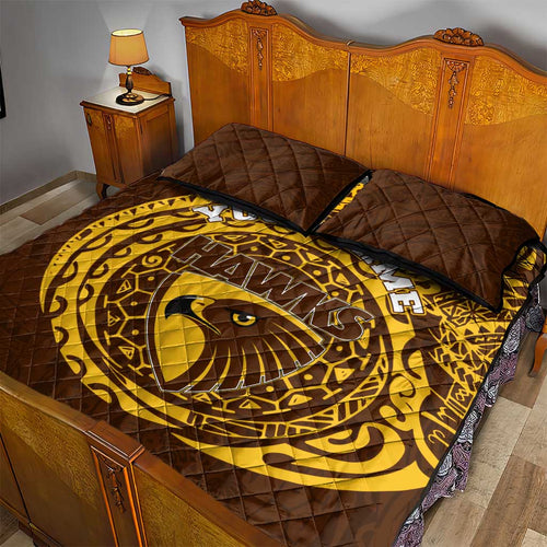 Personalized Hawthorn Hawks Polynesian Quilt Bed Set Tribal Chest and Sleeve Tattoo Heritage Warrior