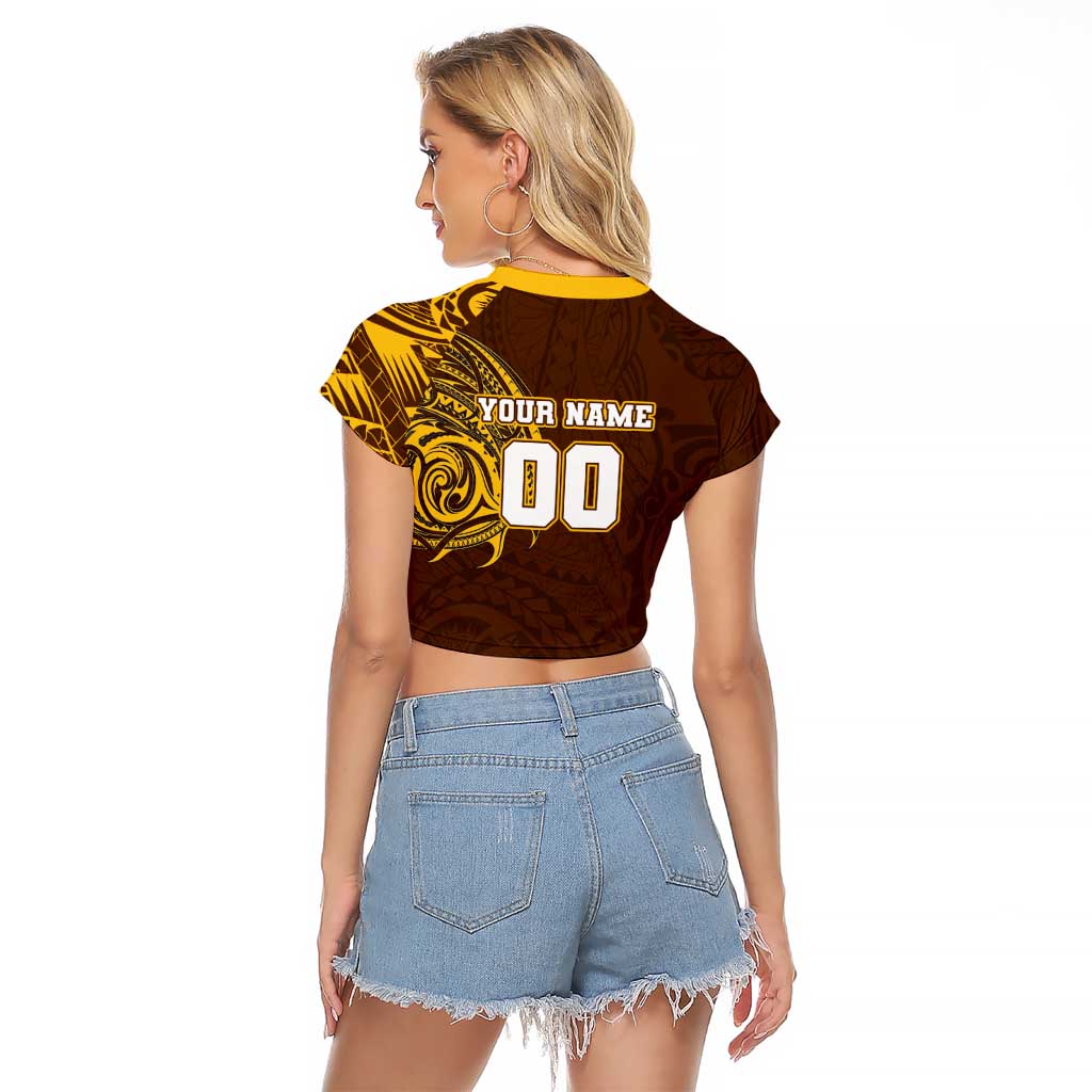 Personalized Hawthorn Hawks Polynesian Raglan Cropped T Shirt Tribal Chest and Sleeve Tattoo Heritage Warrior