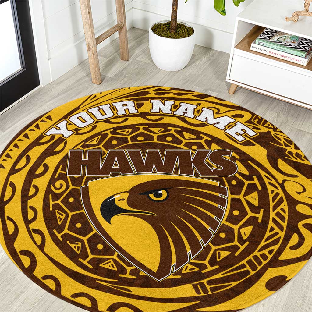 Personalized Hawthorn Hawks Polynesian Round Carpet Tribal Chest and Sleeve Tattoo Heritage Warrior