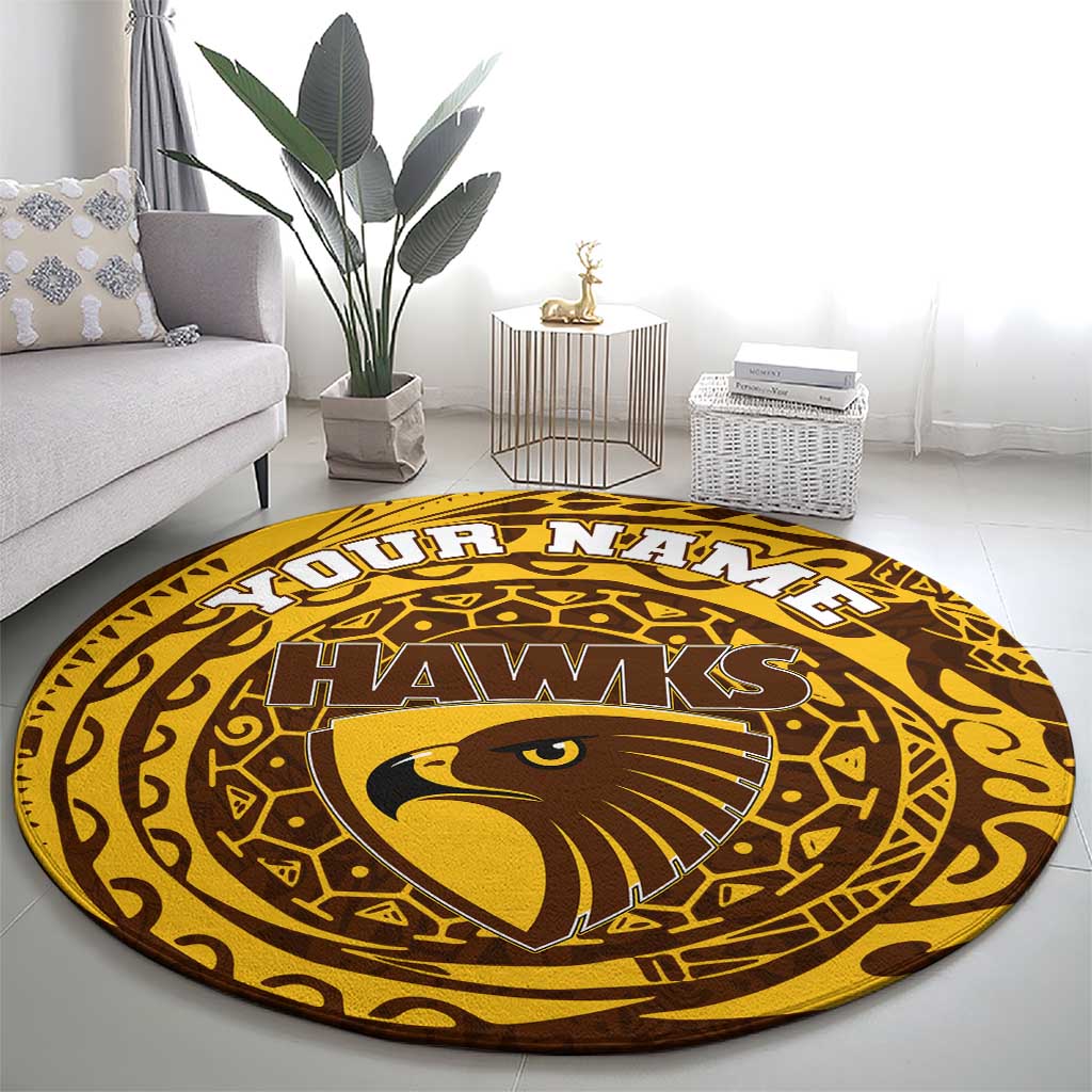 Personalized Hawthorn Hawks Polynesian Round Carpet Tribal Chest and Sleeve Tattoo Heritage Warrior