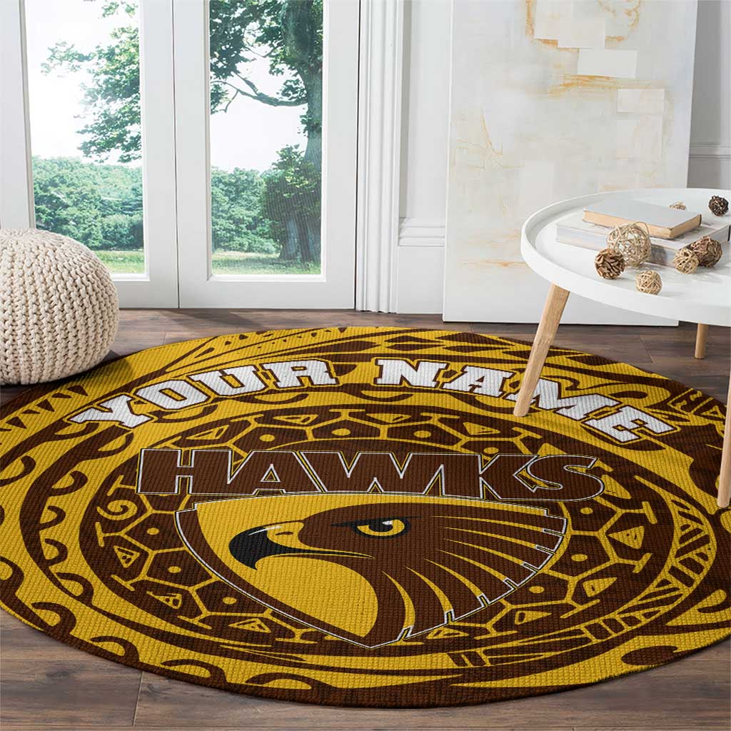Personalized Hawthorn Hawks Polynesian Round Carpet Tribal Chest and Sleeve Tattoo Heritage Warrior