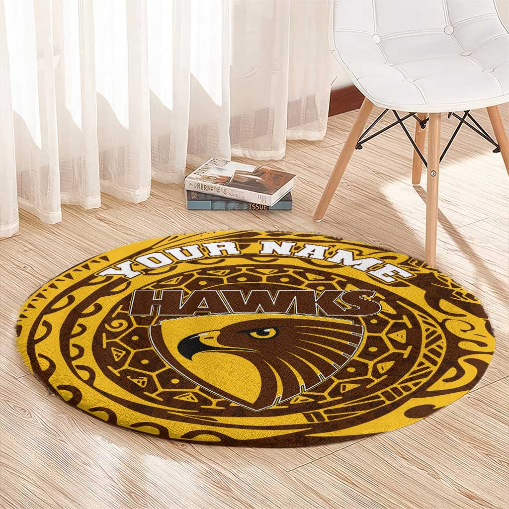 Personalized Hawthorn Hawks Polynesian Round Carpet Tribal Chest and Sleeve Tattoo Heritage Warrior