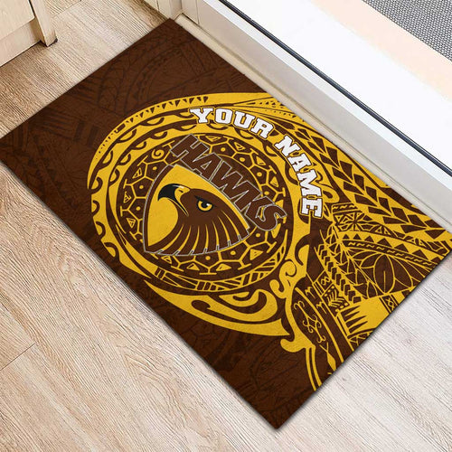 Personalized Hawthorn Hawks Polynesian Rubber Doormat Tribal Chest and Sleeve Tattoo Heritage Warrior