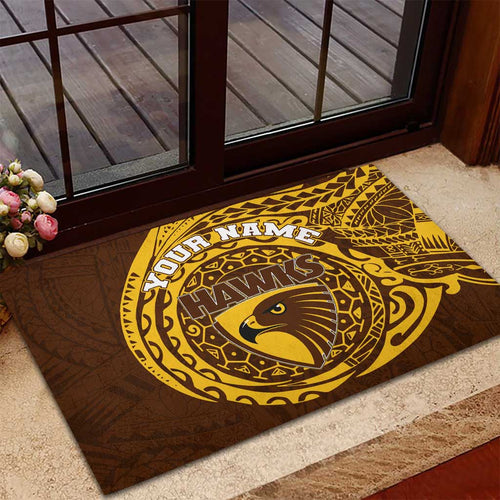 Personalized Hawthorn Hawks Polynesian Rubber Doormat Tribal Chest and Sleeve Tattoo Heritage Warrior