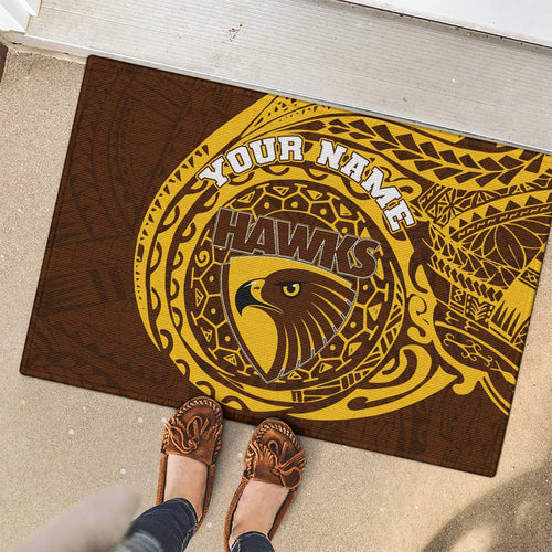 Personalized Hawthorn Hawks Polynesian Rubber Doormat Tribal Chest and Sleeve Tattoo Heritage Warrior