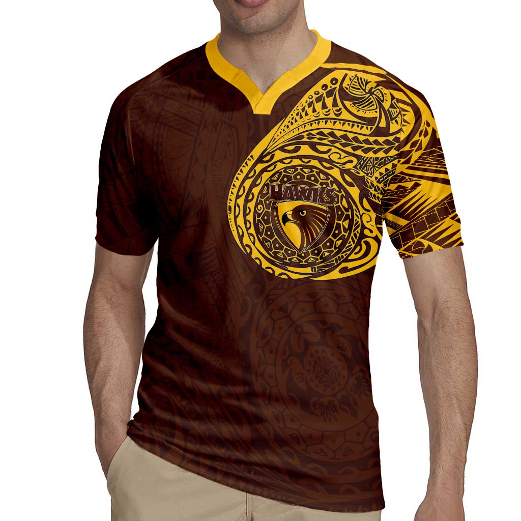 Personalized Hawthorn Hawks Polynesian Rugby Jersey Tribal Chest and Sleeve Tattoo Heritage Warrior