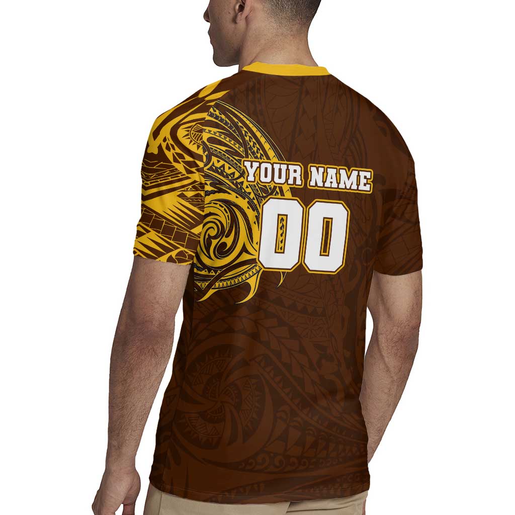 Personalized Hawthorn Hawks Polynesian Rugby Jersey Tribal Chest and Sleeve Tattoo Heritage Warrior