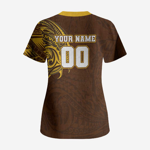 Personalized Hawthorn Hawks Polynesian Scrub Top Tribal Chest and Sleeve Tattoo Heritage Warrior