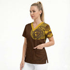 Personalized Hawthorn Hawks Polynesian Scrub Top Tribal Chest and Sleeve Tattoo Heritage Warrior
