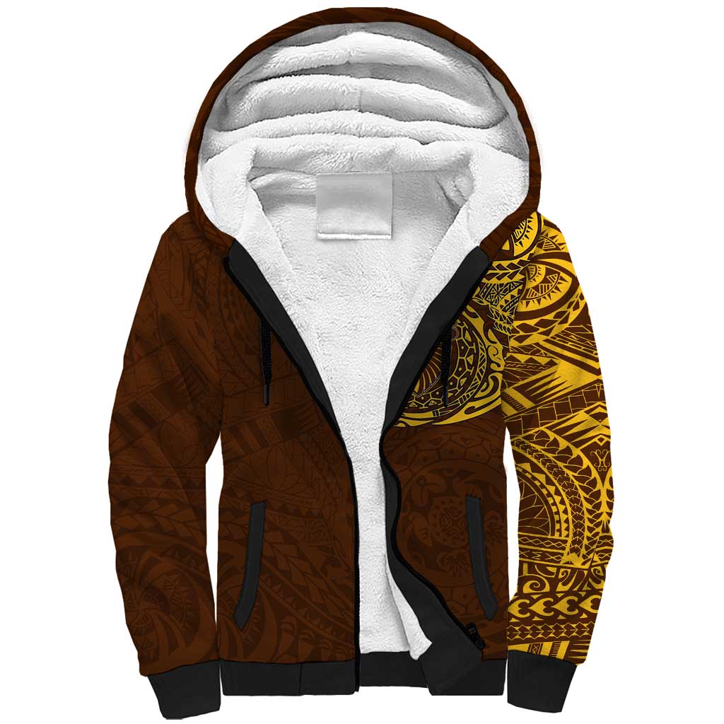 Personalized Hawthorn Hawks Polynesian Sherpa Hoodie Tribal Chest and Sleeve Tattoo Heritage Warrior