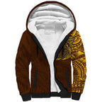 Personalized Hawthorn Hawks Polynesian Sherpa Hoodie Tribal Chest and Sleeve Tattoo Heritage Warrior