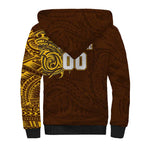 Personalized Hawthorn Hawks Polynesian Sherpa Hoodie Tribal Chest and Sleeve Tattoo Heritage Warrior