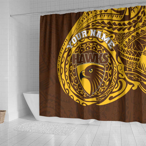 Personalized Hawthorn Hawks Polynesian Shower Curtain Tribal Chest and Sleeve Tattoo Heritage Warrior