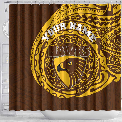Personalized Hawthorn Hawks Polynesian Shower Curtain Tribal Chest and Sleeve Tattoo Heritage Warrior