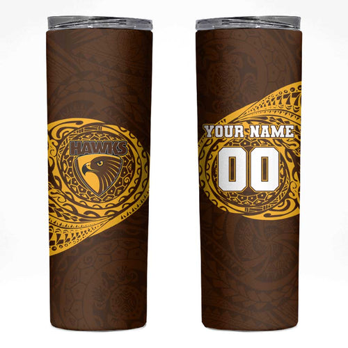 Personalized Hawthorn Hawks Polynesian Skinny Tumbler Tribal Chest and Sleeve Tattoo Heritage Warrior
