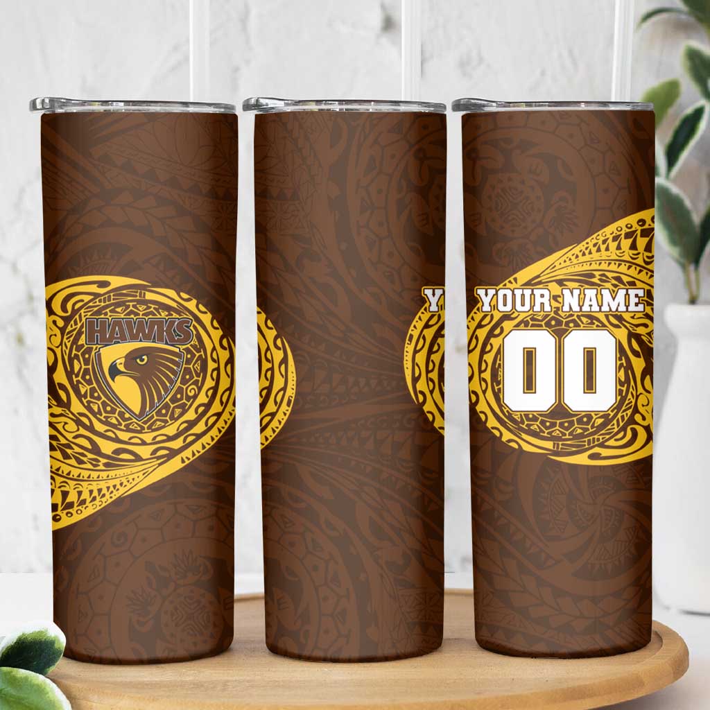 Personalized Hawthorn Hawks Polynesian Skinny Tumbler Tribal Chest and Sleeve Tattoo Heritage Warrior