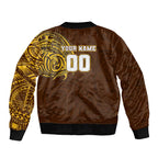 Personalized Hawthorn Hawks Polynesian Sleeve Zip Bomber Jacket Tribal Chest and Sleeve Tattoo Heritage Warrior