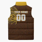 Personalized Hawthorn Hawks Polynesian Sleeveless Puffer Jacket Tribal Chest and Sleeve Tattoo Heritage Warrior