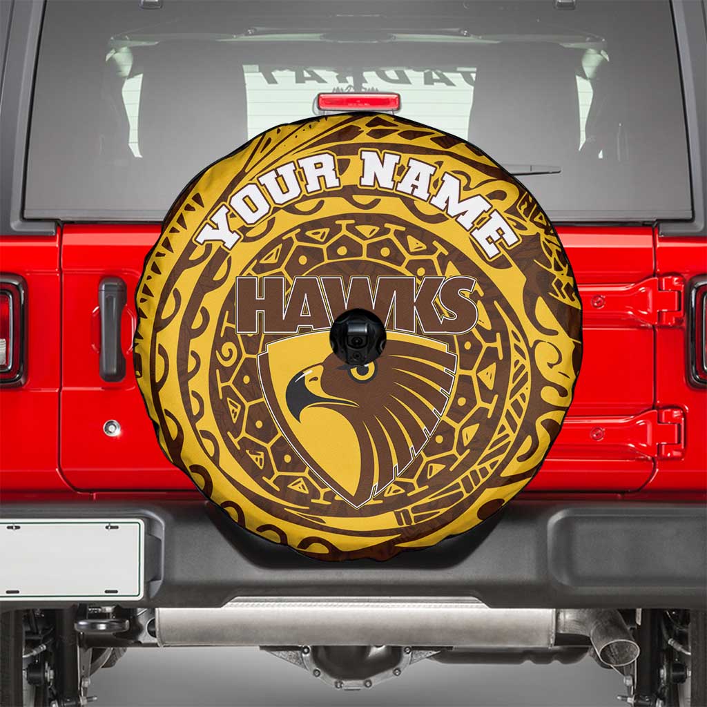 Personalized Hawthorn Hawks Polynesian Spare Tire Cover Tribal Chest and Sleeve Tattoo Heritage Warrior
