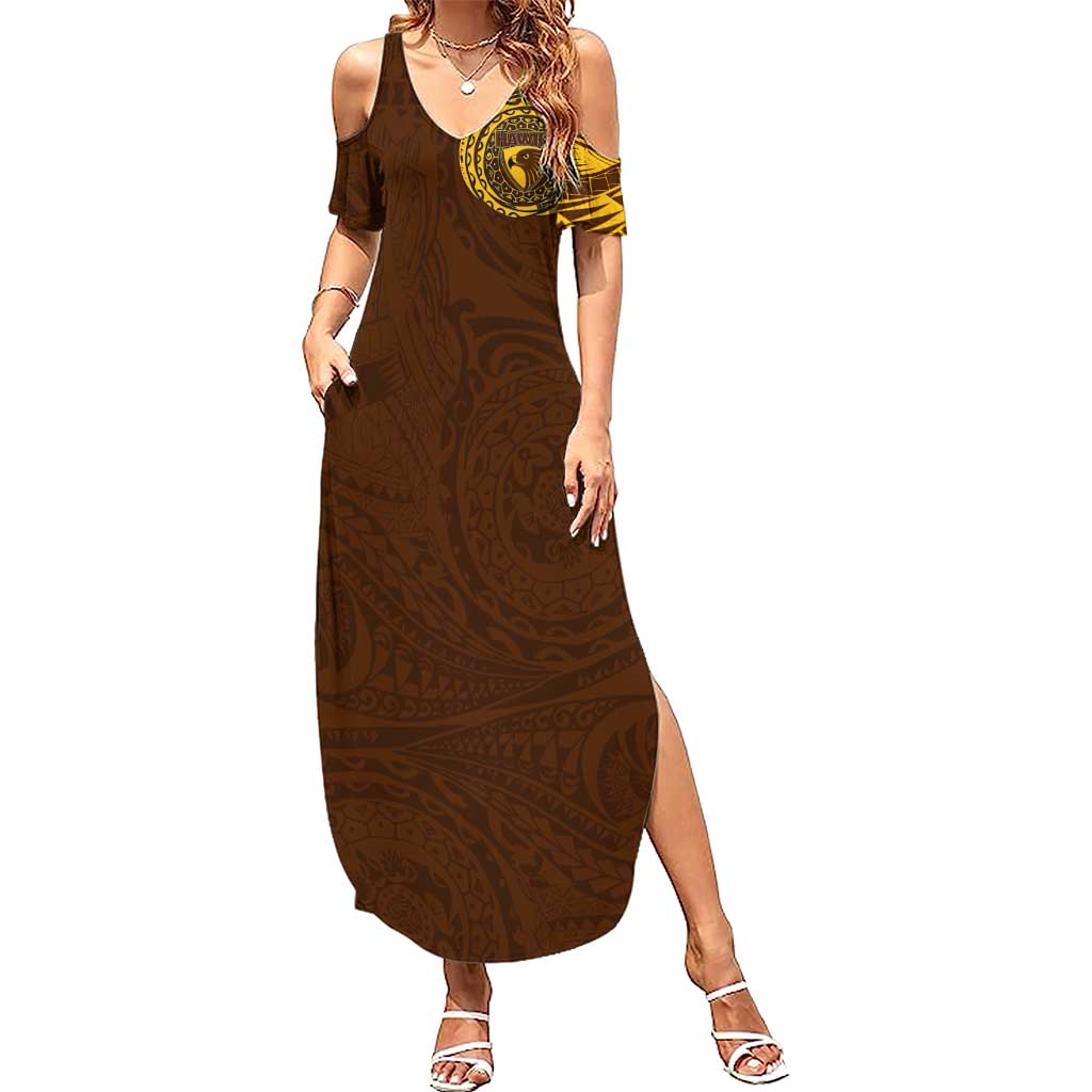 Personalized Hawthorn Hawks Polynesian Summer Maxi Dress Tribal Chest and Sleeve Tattoo Heritage Warrior