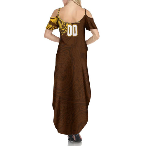 Personalized Hawthorn Hawks Polynesian Summer Maxi Dress Tribal Chest and Sleeve Tattoo Heritage Warrior