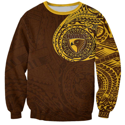 Personalized Hawthorn Hawks Polynesian Sweatshirt Tribal Chest and Sleeve Tattoo Heritage Warrior