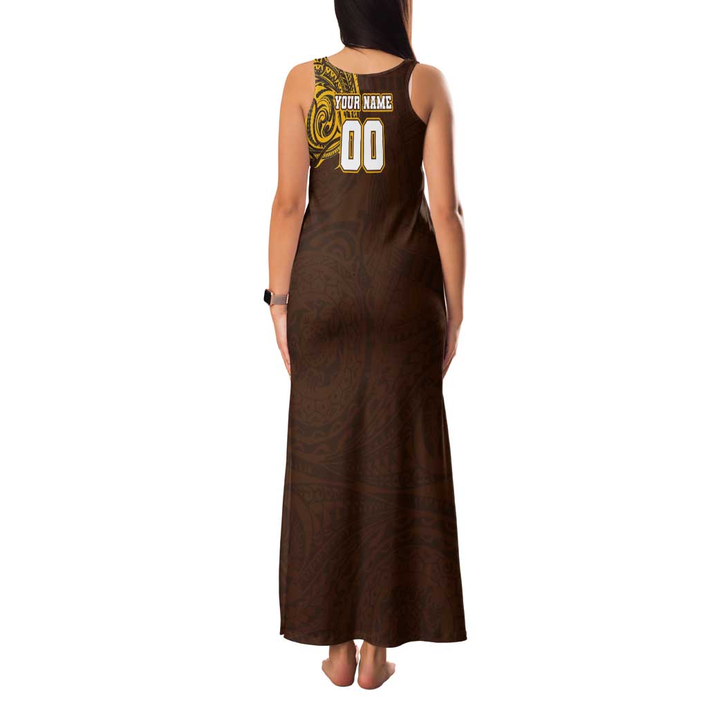 Personalized Hawthorn Hawks Polynesian Tank Maxi Dress Tribal Chest and Sleeve Tattoo Heritage Warrior