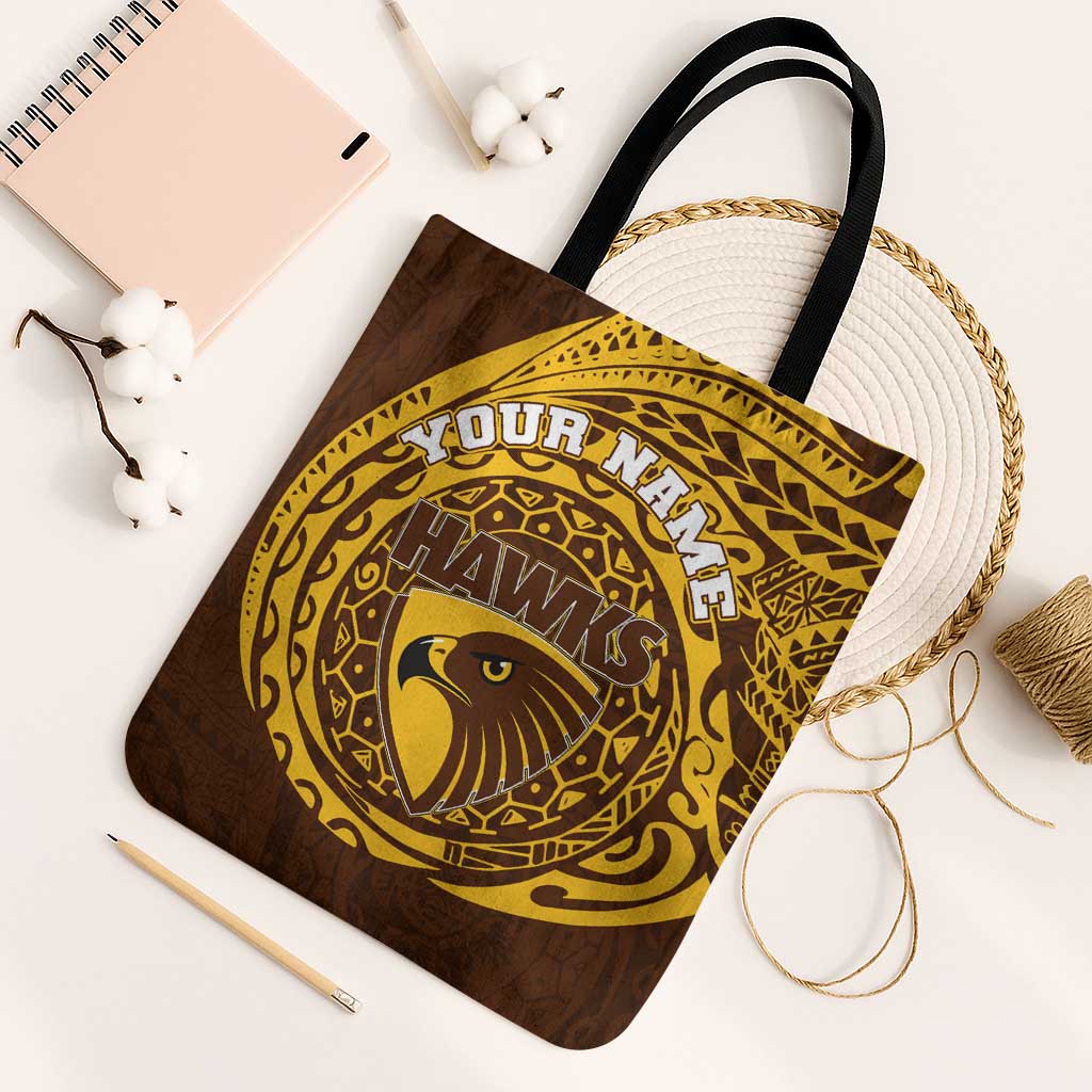 Personalized Hawthorn Hawks Polynesian Tote Bag Tribal Chest and Sleeve Tattoo Heritage Warrior
