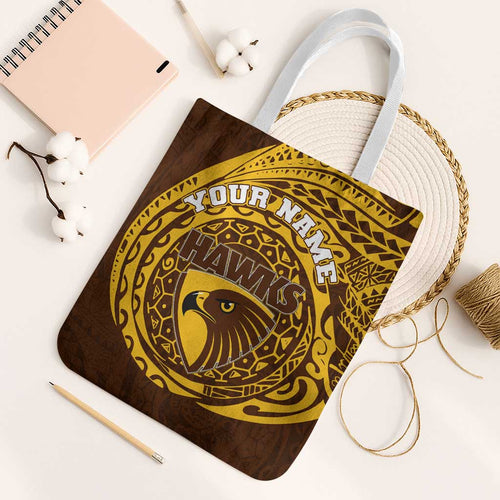 Personalized Hawthorn Hawks Polynesian Tote Bag Tribal Chest and Sleeve Tattoo Heritage Warrior