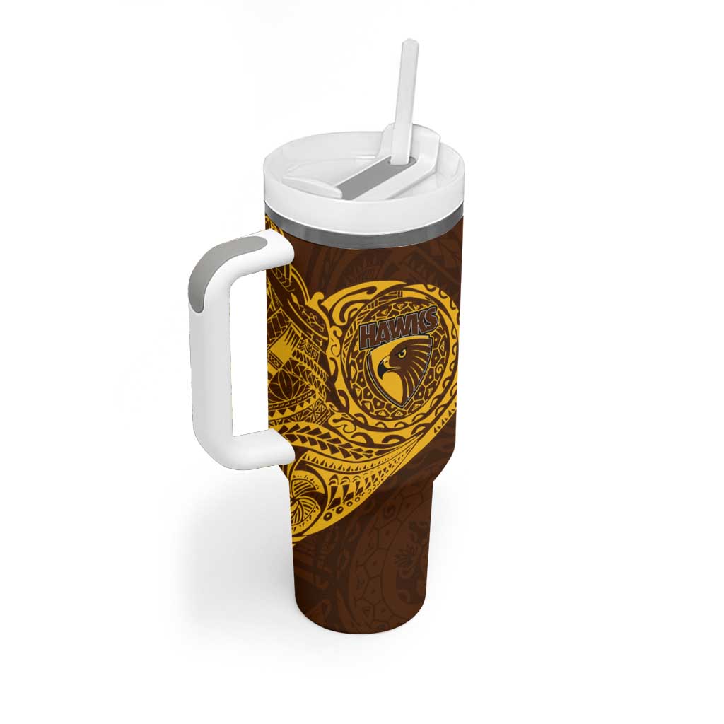 Personalized Hawthorn Hawks Polynesian Tumbler With Handle Tribal Chest and Sleeve Tattoo Heritage Warrior