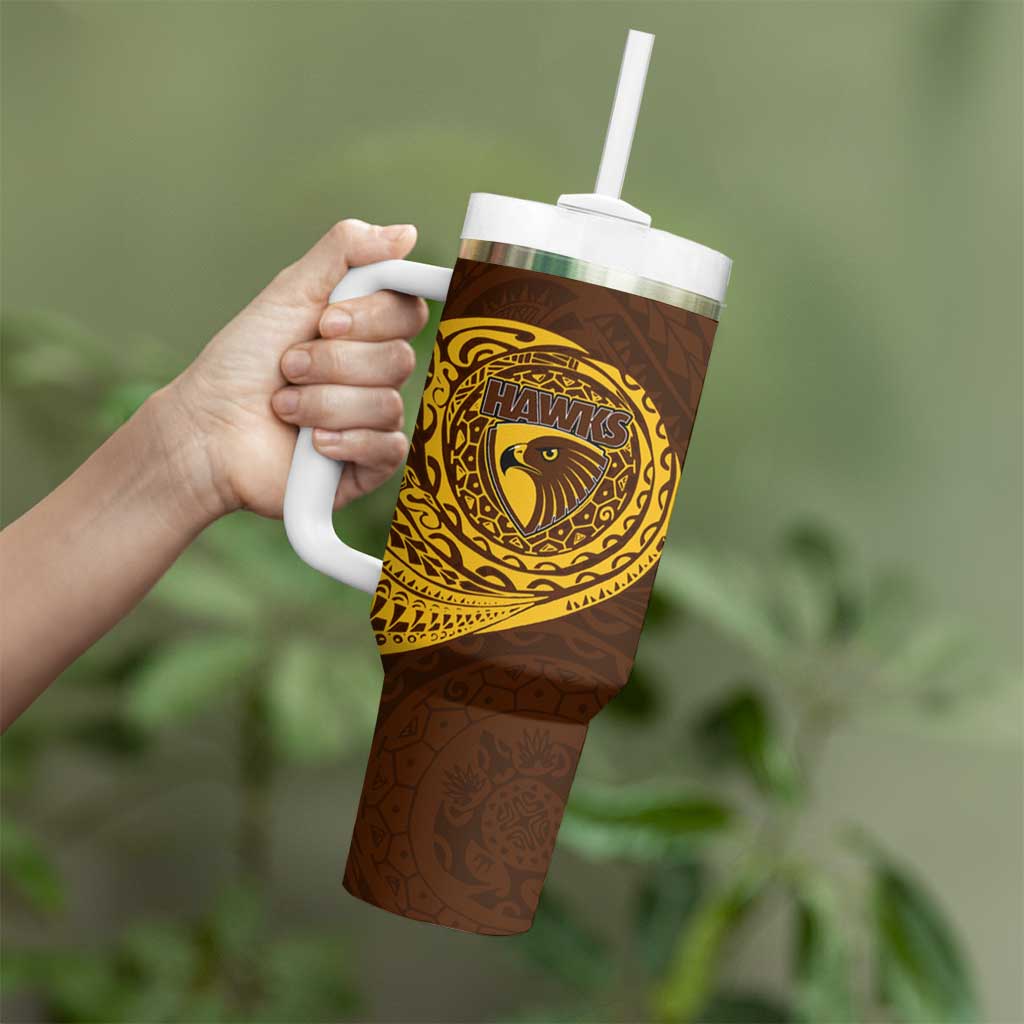 Personalized Hawthorn Hawks Polynesian Tumbler With Handle Tribal Chest and Sleeve Tattoo Heritage Warrior