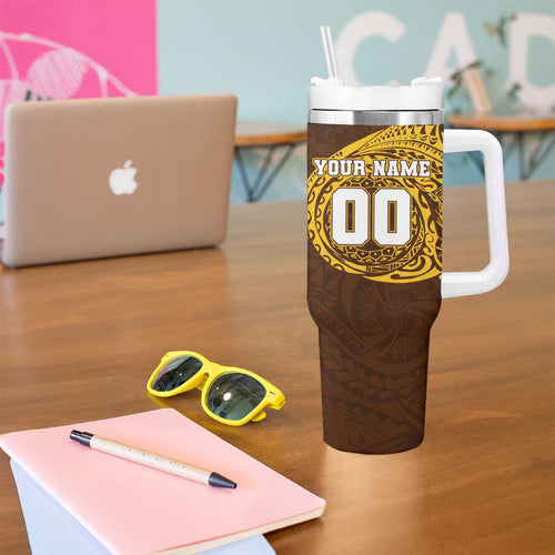 Personalized Hawthorn Hawks Polynesian Tumbler With Handle Tribal Chest and Sleeve Tattoo Heritage Warrior